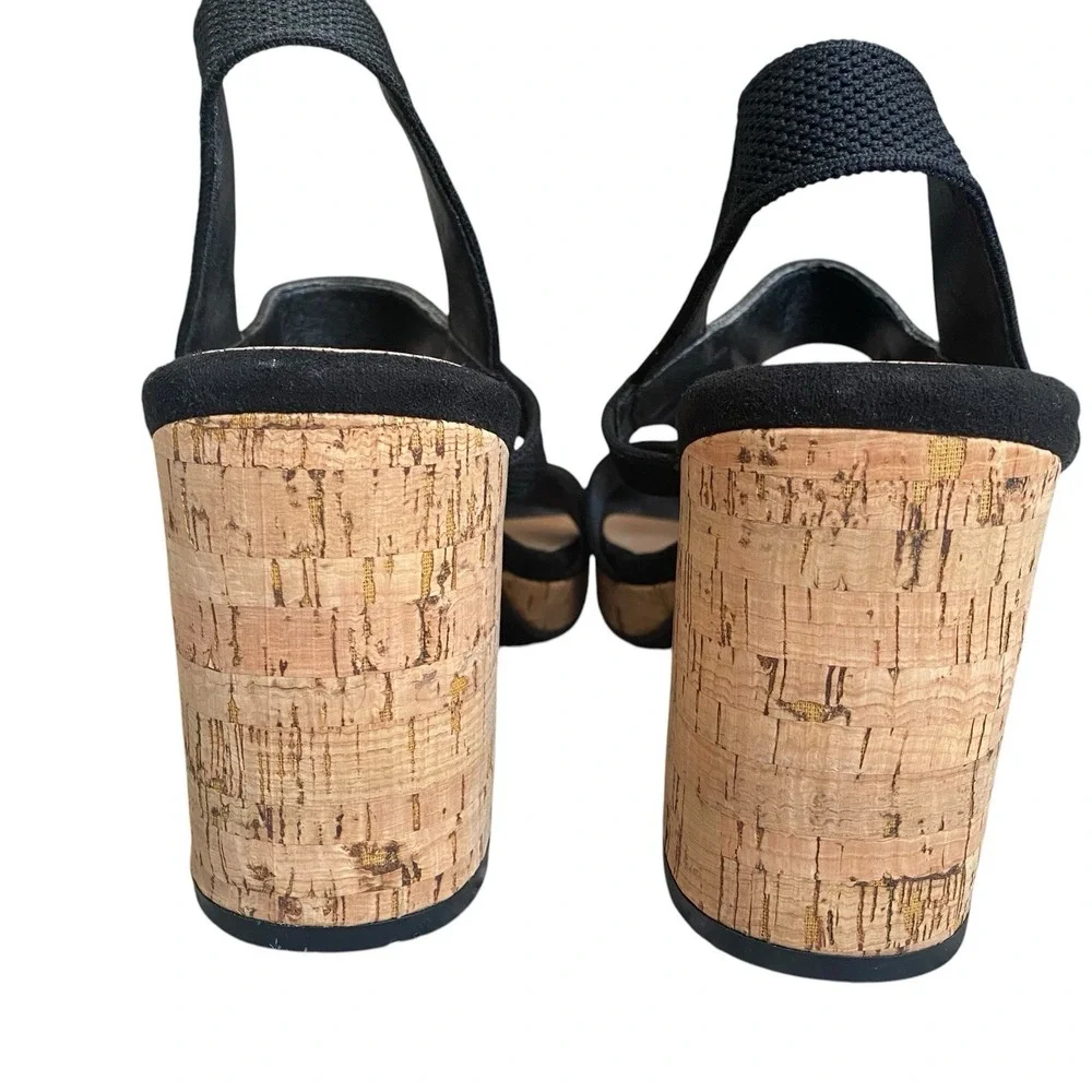 Torrid Platform Chunky Cork Heeled Sandals Size 8.5WW Black Strappy Open Toe